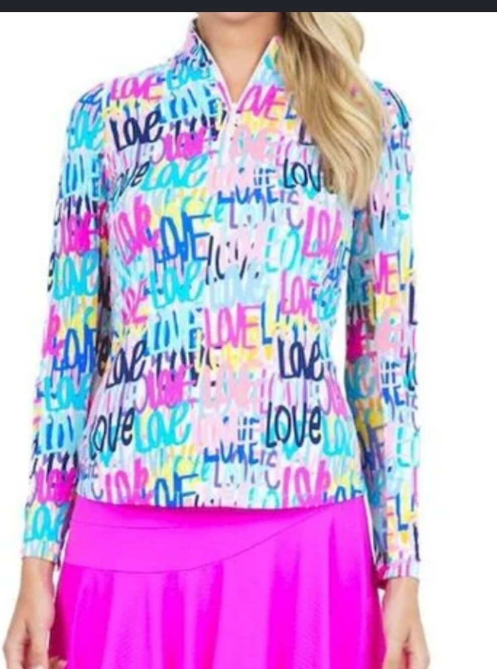 IBKUL Multicolor 'Love' Print Long Sleeve Top - Blue Pink Yellow